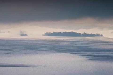Foggy atmosphere over Lake Constance on an autumn morning