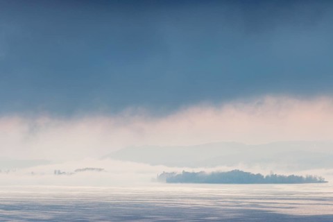 Foggy atmosphere over Lake Constance on an autumn morning