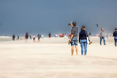 Sand kicked up during storm on the North Sea coast in De Panne