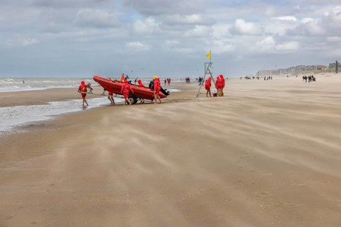 Sand kicked up during storm on the North Sea coast in De Panne
