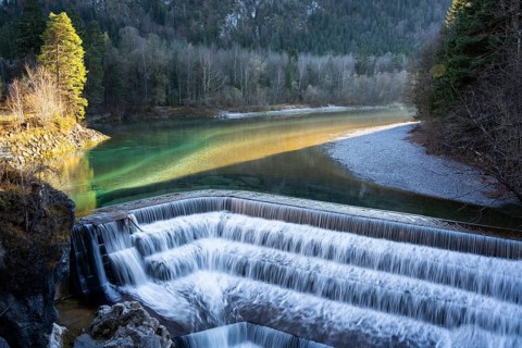 Landscape with waterfall in the Allgäu in autumn. The Lech Falls