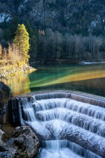 Landscape with waterfall in the Allgäu in autumn. The Lech Falls