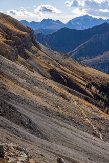 Hiking trail on the Catinaccio in autumn
