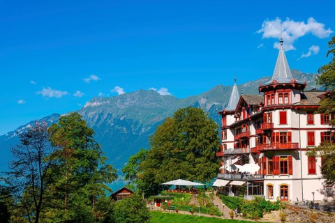 The Historical Grandhotel Giessbach on the Mountain Side in Brienz