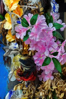 Flower arrangement with artificial Japanese camellia