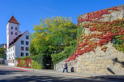 Waisentor and Burgstraße with last remains of the town wall overgrown with wild vine