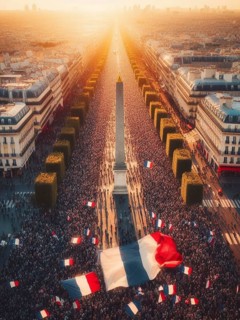 Gigantic crowd thousands of people manifesting in Paris France for event celebration or social issues generative ai art