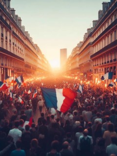 Gigantic crowd thousands of people manifesting in Paris France for event celebration or social issues generative ai art