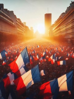 Gigantic crowd thousands of people manifesting in Paris France for event celebration or social issues generative ai art