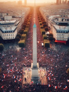 Gigantic crowd thousands of people manifesting in Paris France for event celebration or social issues generative ai art
