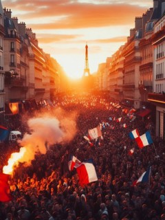 Gigantic crowd thousands of people manifesting in Paris France for event celebration or social issues generative ai art