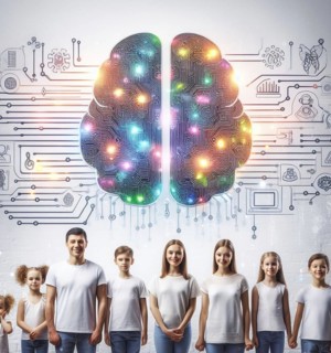 Graphic depict AI artificial intelligence happy young peoplelearn advanced technology vantages
