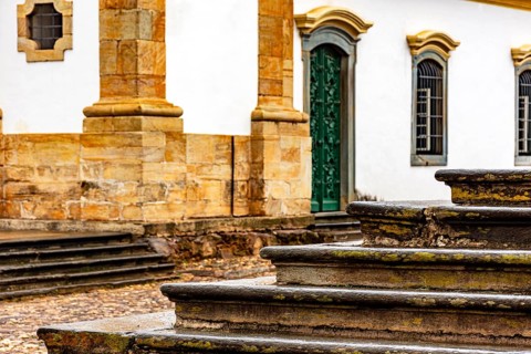 Colonial architecture of the historic city of Mariana in Minas Gerais with details of the facades