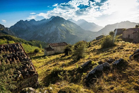 Alpine huts and mountains