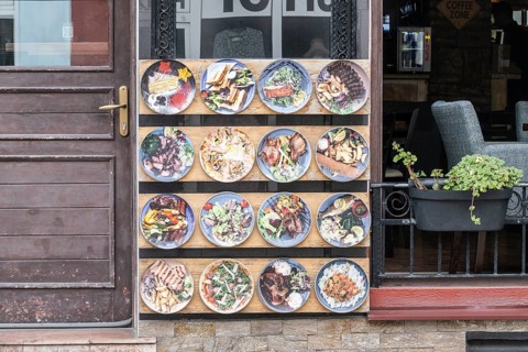 Decorative menu in the pedestrian zone