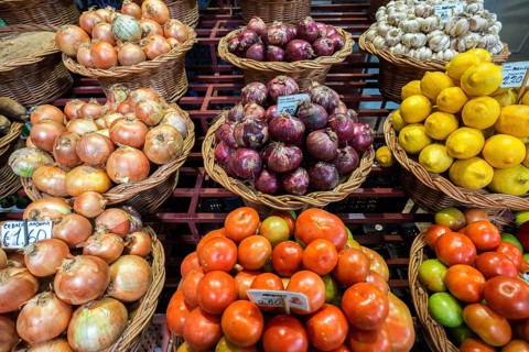 Exotic fruit and vegetables stall Market