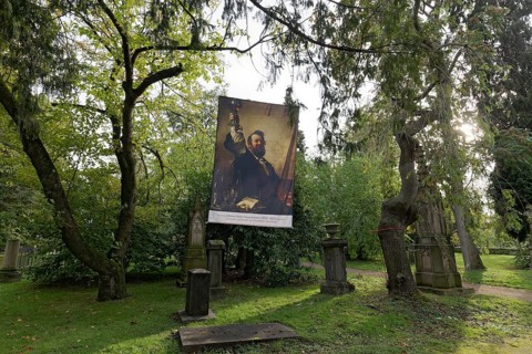 Banner with portrait of Johann Peter Hasenclever