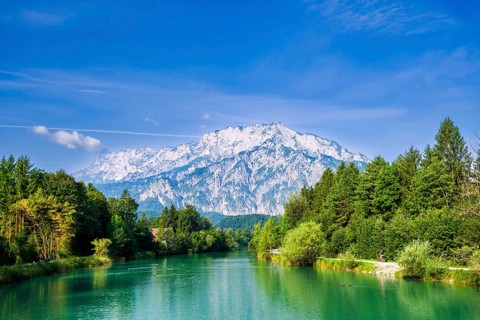 Königsseeache in front of Berchtesgaden Alps