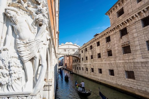 Sculpture at the Doge's Palace in front of the Bridge of Sighs