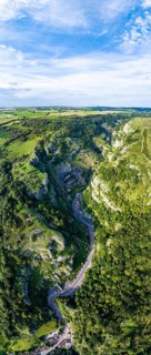 Panorama of Cliff Road and valey in Cheddar Gorge and Caves