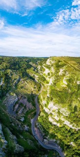 Panorama of Cliff Road and valey in Cheddar Gorge and Caves