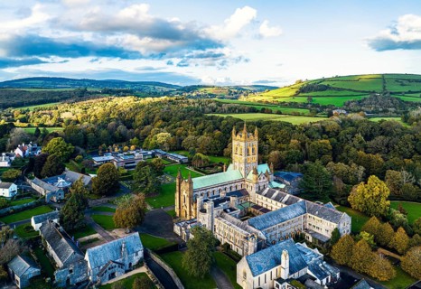 Buckfast Abbey and Gardens from a drone
