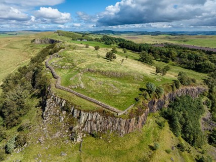 Aerial view of Hadrian's Wall at Walltown Crags