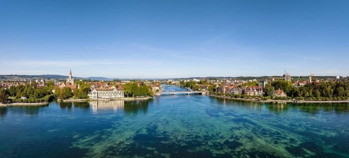 Aerial panorama of Lake Constance and the Seerhein
