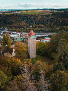 Historic tower in the autumn forest