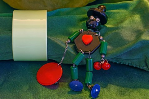 Jumping jack as Bakelite jewellery