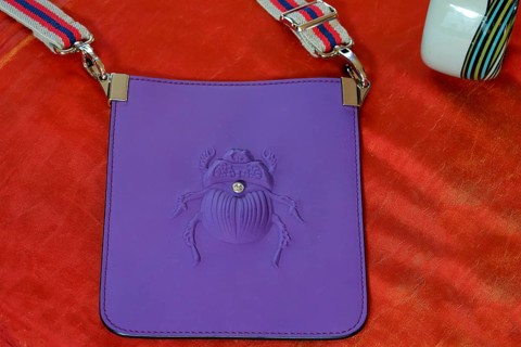 Fashionable handbag with a scarab motif