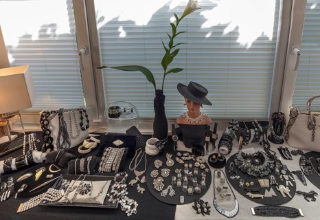Rhinestone jewellery decorated in front of a window