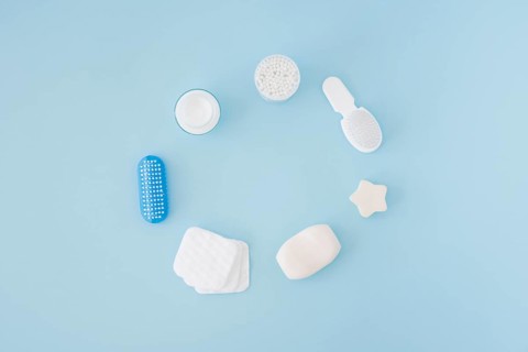 Bath implements blue background