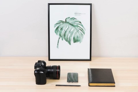 Camera with smartphone notebook table