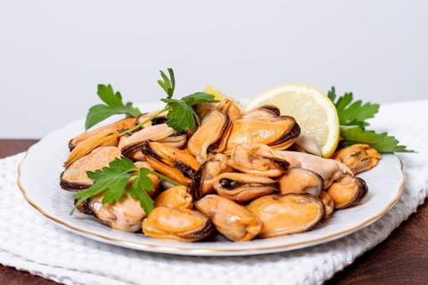 Close up delicious mussels plate