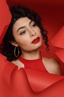 Close up woman wearing red lipstick