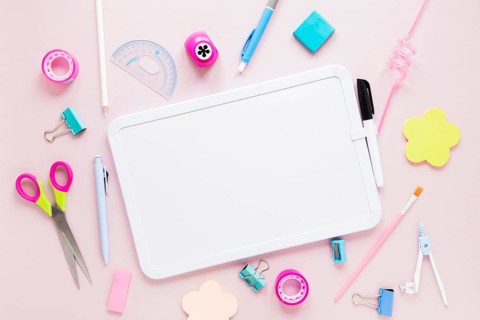 Collection various stationery goods studying