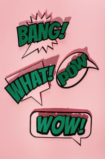 Comic sound effect speech bubble pink background