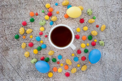 Cup tea mix candies eggs