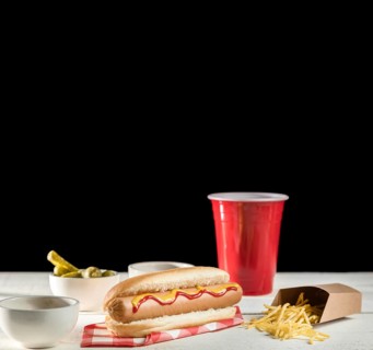 Fast food hot dog soda copy space