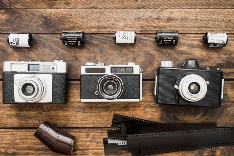 Film tapes near cameras cassettes