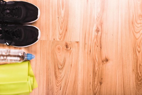 Fitness equipments wooden floor