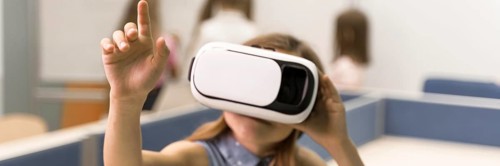 Girl with vr glaases school