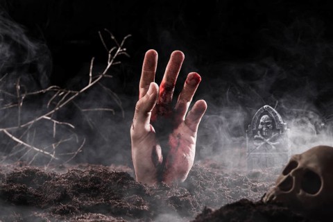 Hand sticking out ground fog