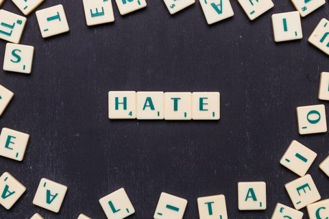 Hate text made from scrabble game letters