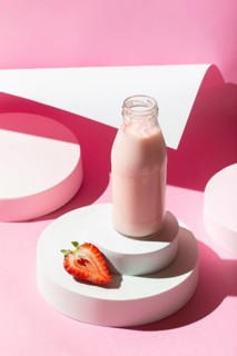 High angle smoothie with strawberries