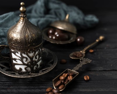 High angle turkish cup coffee