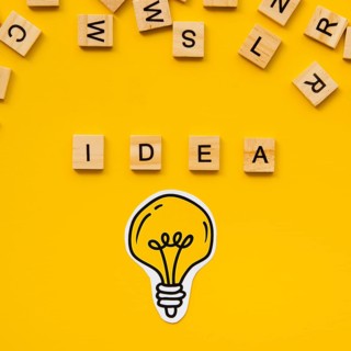 Idea word from scrabble letters light bulb