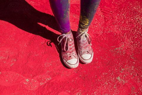 Low section woman s shoes with holi color powder
