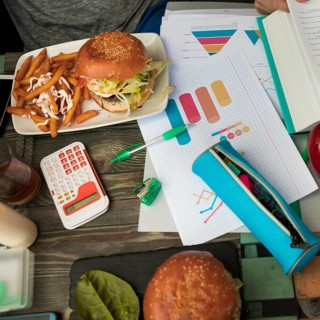 Lunch time with burgers during studies